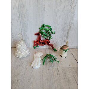 Variety beaded bell angel deer Xmas tree lightbulb ornament set